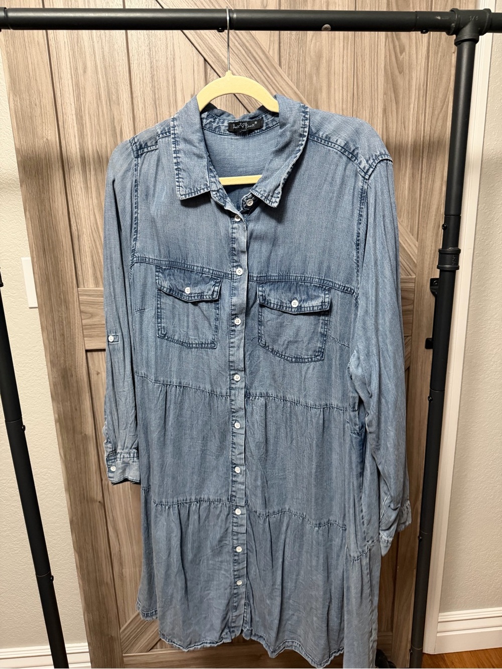 Sweet Heart 1XL Chambray Button Front Tiered Tunic Dress